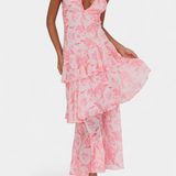 Valentina - Chiffon Dress with V-Neck and Elegant Sleeves