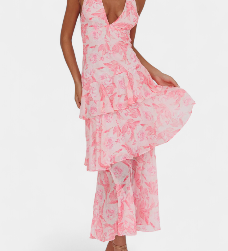 Valentina - Chiffon Dress with V-Neck and Elegant Sleeves