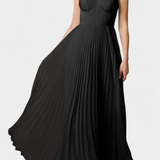 Nives - Pleated chiffon dress with sweetheart neckline and structured corset