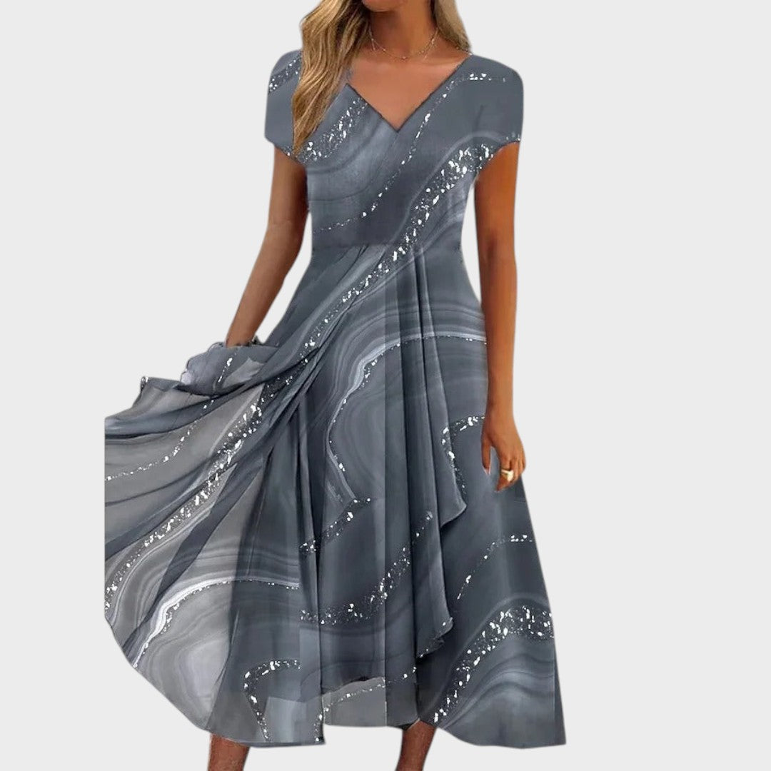Lucija – Elegant Midi Dress with V-Neck