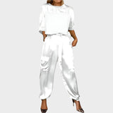 Satin Set with Loose-Fit Blouse and Cargo Pants