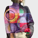 Knitted Sweater with High Collar and Unique Pattern
