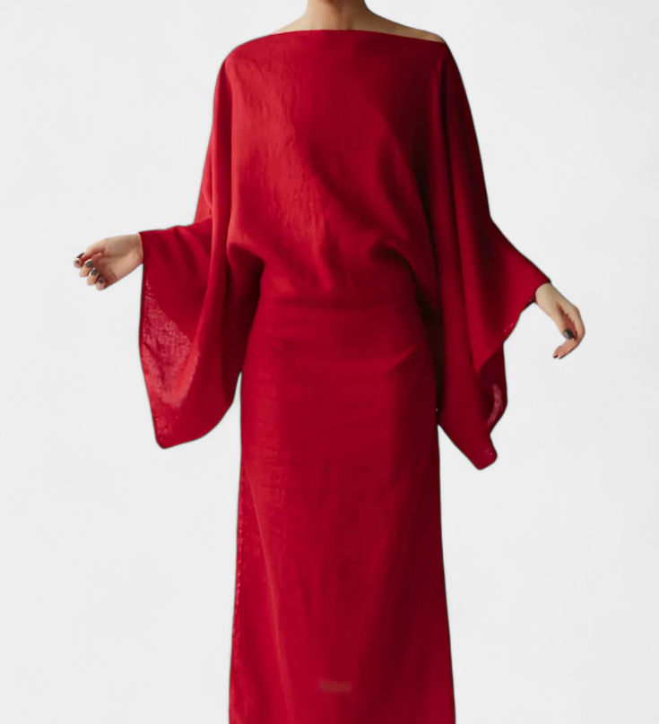 Filipa - Linen and Cotton Kimono Dress with Belt