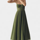 Nives - Pleated chiffon dress with sweetheart neckline and structured corset
