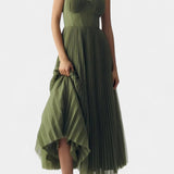 Nives - Pleated chiffon dress with sweetheart neckline and structured corset