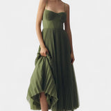 Nives - Pleated chiffon dress with sweetheart neckline and structured corset