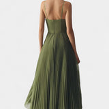 Nives - Pleated chiffon dress with sweetheart neckline and structured corset