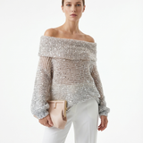 Knitted Sweater with One-Shoulder Detail and Sequins
